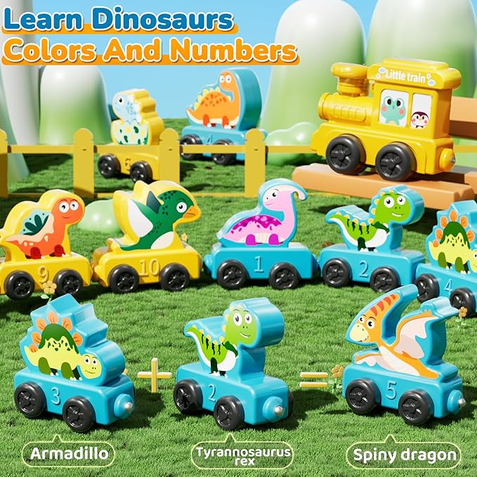 Magnetism Toys Dinosaur Train Set for Toddlers 1 2 3 4 Years Old - Dinosaur Toys for Kids, Color Sorting Toy, Preschool Educational Learning Activities, Birthday Gifts for Boys Girls 1-3, 2-4