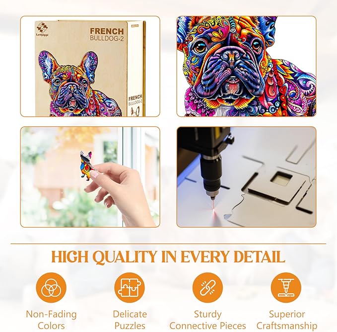 Wooden Puzzles for Adults, Jigsaw Puzzles for Adults Kids, French Bulldog Wooden Puzzle Unique Shaped Wood Puzzles Adult, Birthday Gifts for Friends Family Game (13.4 * 12.8in 250pcs)