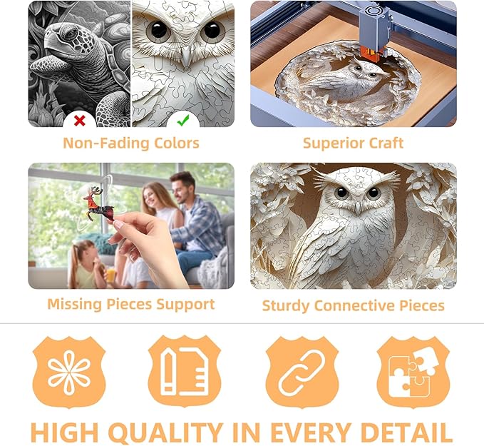 Wooden Puzzles for Adults, Flat Puzzle with 3D Visual Effect, Paper Carved Owl Wooden Jigsaw Puzzles for Adult, Unique Shape Wood Puzzles Adult, Wall Art Canvas Puzzle (XL-17.3 * 16.9in-500pcs)