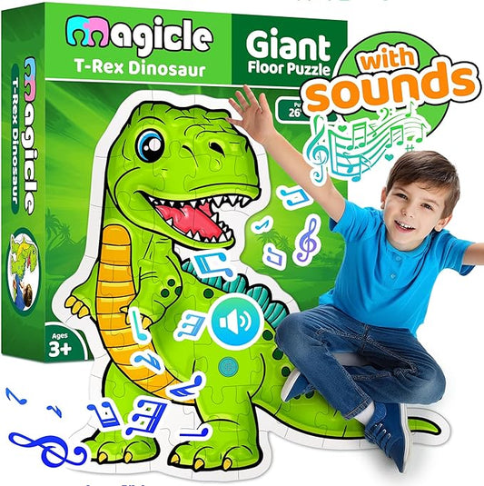 Dinosaur Giant Floor Puzzle with Sounds, 35 Piece Extra Thick Puzzle Toys for Ages 5-7, Puzzles for Kids Ages 4-6, Dinosaur Toys for Kids Ages 3-5, 4-8 Year Old Gift