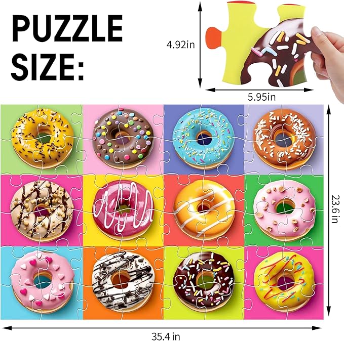 Jumbo Floor Puzzle for Kids,48 Piece Colorful Donuts Jigsaw Puzzles,Learning Educational Toys for Toddlers Ages 3-5,Children Gift for Boy Girl Ages 4-8 (Donut)