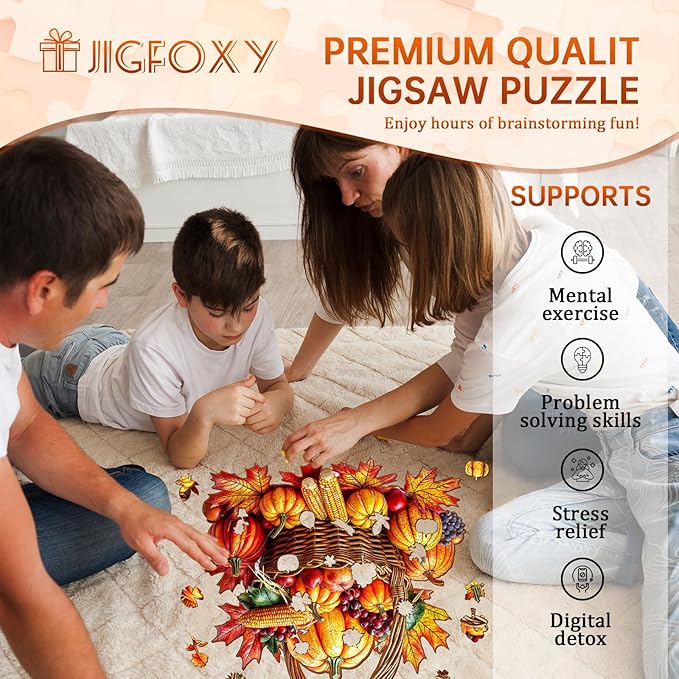 Jigfoxy Wooden Puzzles for Adults, Fall Wood Puzzles Adult, Unique Animal Shape Wooden Jigsaw Puzzles for Adults, Birthday Gifts for Puzzle Lovers, Family (S-8.5 * 8.2in-100pcs)