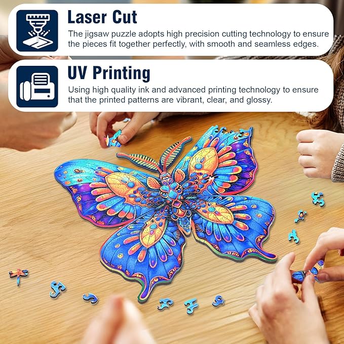 Wooden Puzzles for Adults, 300 Piece Butterfly Wooden Jigsaw Puzzles, Unique Puzzles with Beautiful Wooden Box, Challenging Puzzles for Older, Puzzle Lovers, 15.43" x 13.74"