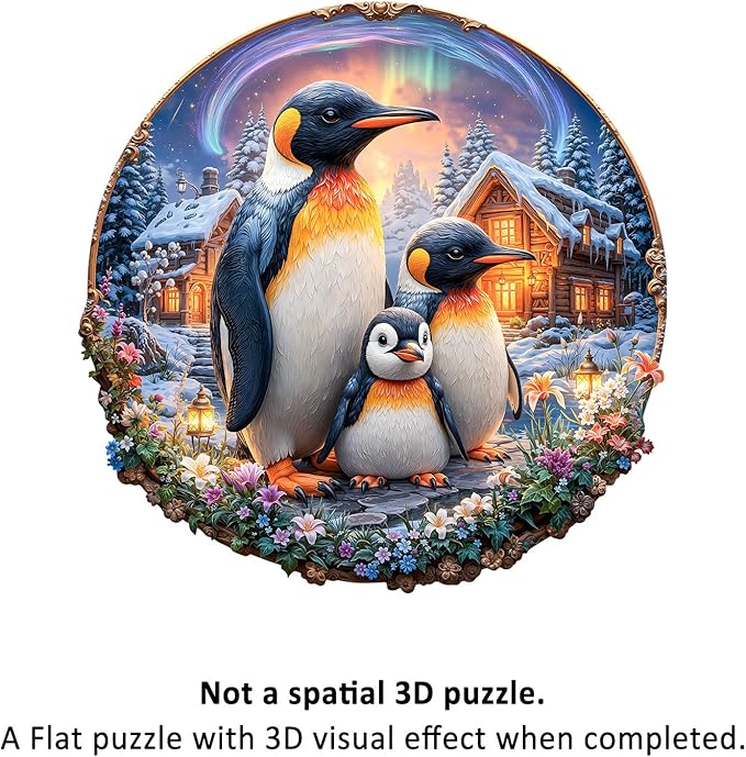 Wooden Puzzles for Adults - Aurora Penguins Wooden Jigsaw Puzzle 95 pcs - Unique Animal Shape Wood Cut Puzzles - Eco-Friendly Home Office Decor (8.4 * 8.4in)