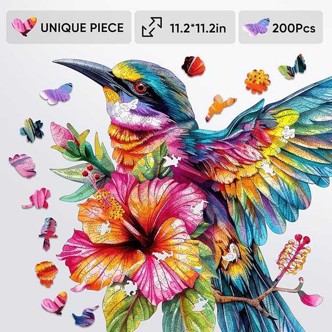 Wooden Jigsaw Puzzles -Hummingbird Wooden Puzzles for Adults, 500 Pcs King Size 17.3'' x 16.6'', Luxurious Shaped Wood Puzzle, Beautiful Package, Best Gift for Adults and Kids, Family Game