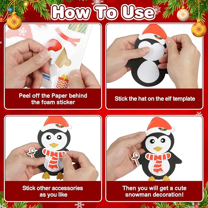 Fennoral 12 Pack Penguin Crafts for Kids Make You Own Penguin Foam Christmas Ornaments DIY Arts and Crafts for Kids Girls Boys Chirstmas Party Supplies Winter Xmas Tree Decoration