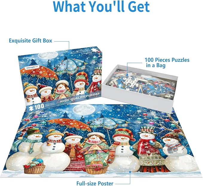 100 Piece Puzzles for Kids, Christmas Snowman 100 Piece Puzzles for Adults 100 Pieces Christmas Puzzle for Seniors Kids Ages 4-8 Christmas Jigsaw Puzzle for Seniors Teens Brain Teaser