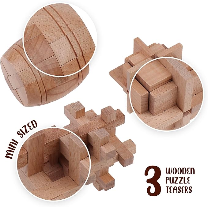 Sharp Brain Zone Wooden Brain Teaser Puzzles for Adults & Kids (Barrel Wooden Brain Teaser)