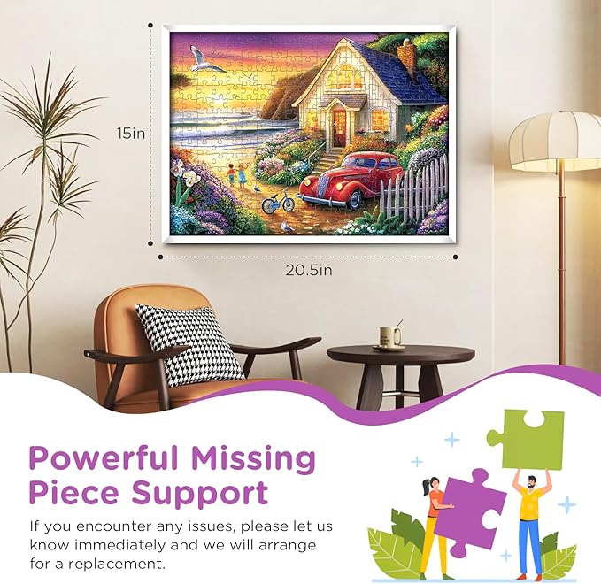 300 Piece Puzzles for Adults,Sea Puzzle 300 Pieces,Ocean House Jigsaw Puzzles for Kids Adult Senior Premium Cardboard Puzzle for Relaxation Tabletop Jigsaw Puzzle Family Activity Game Night Gifts