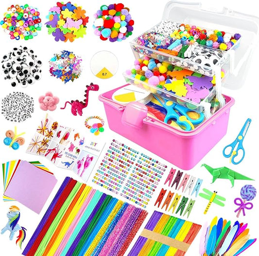 3000Pcs Arts and Crafts Supplies for Kids Craft Kits with Pipe Cleaners Crafting Supply All in 3 Layered Craft Box DIY Crafts for Kids Ages 4-8 8-12 Homeschool Supplies Toys Gifts for Girls & Boys
