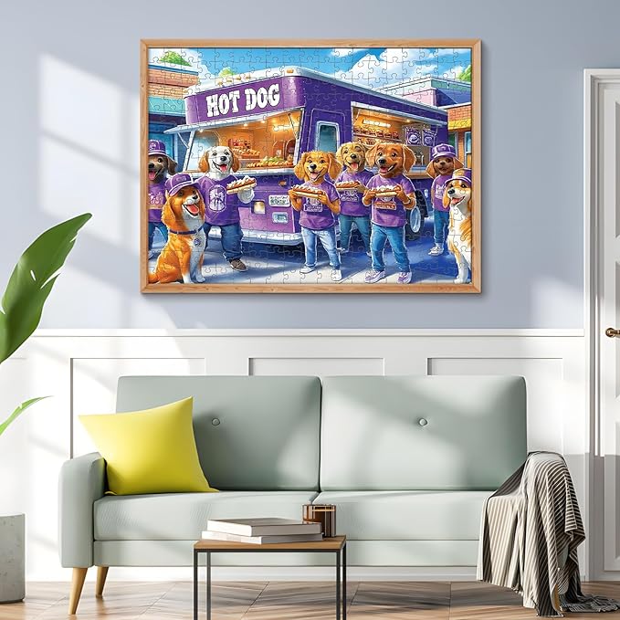 300 Piece Puzzles for Adults, Hot Dog Truck with Dogs Puzzles for Adults, Adorable Dogs and Hot Dog Truck 300 Piece Jigsaw Puzzle, Ideal Home Decor Gift for Adults Kids Seniors, 20.5×15 in