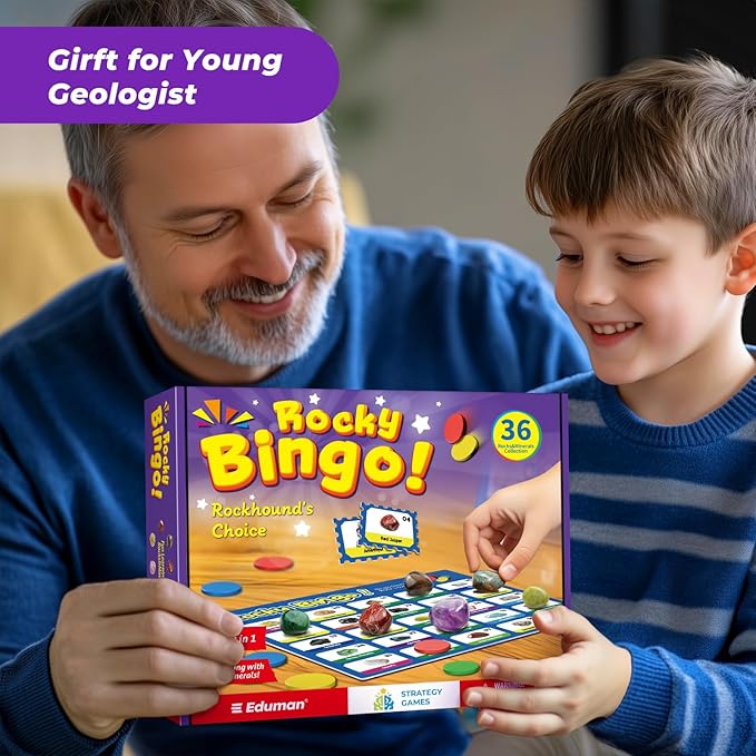 36pcs Rock Collections for Kids, Real Rocks and Minerals Set, Rocks Bingo Board Games, Gemstones for Kid 6+, Stones Science Kit for Kids, A Geology Educational Stem Gift for Boys and Girls