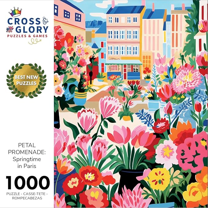 Cross & Glory - Petal Promenade: Springtime in Paris - 1000 Piece Jigsaw Puzzle for Adults | Vibrant Spring Colors | Satin Finish | 20"x 27"