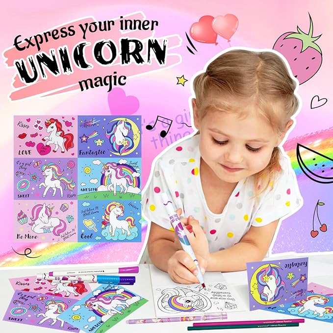 56 PCS Washable Scented Markers Set with Glitter Pencil Case, Mermaid Unicorn Arts and Crafts for kids 4-6-8 Kids Coloring Drawing Kits for 4-8 Years Old Girls Birthday Gifts