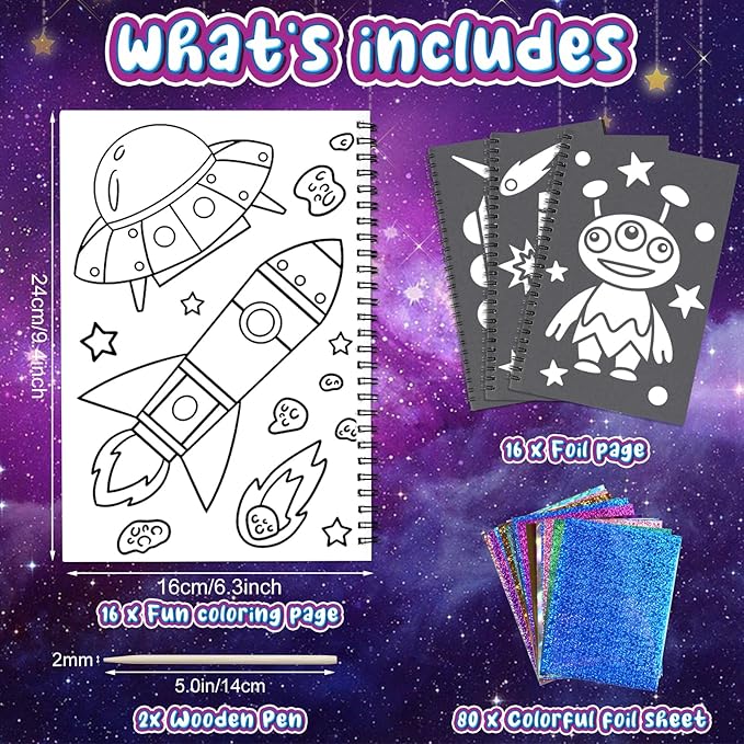 Art & Craft Activity,Foil Craft Outer Space DIY Art Fun Kits,No Mess Creative Foil Art Kits Set Drawing Game for Kids,Birthday Gifts Craft Supplies Travel Toys for Girls Boys Ages 4 5 6 7 8 9 Year Old
