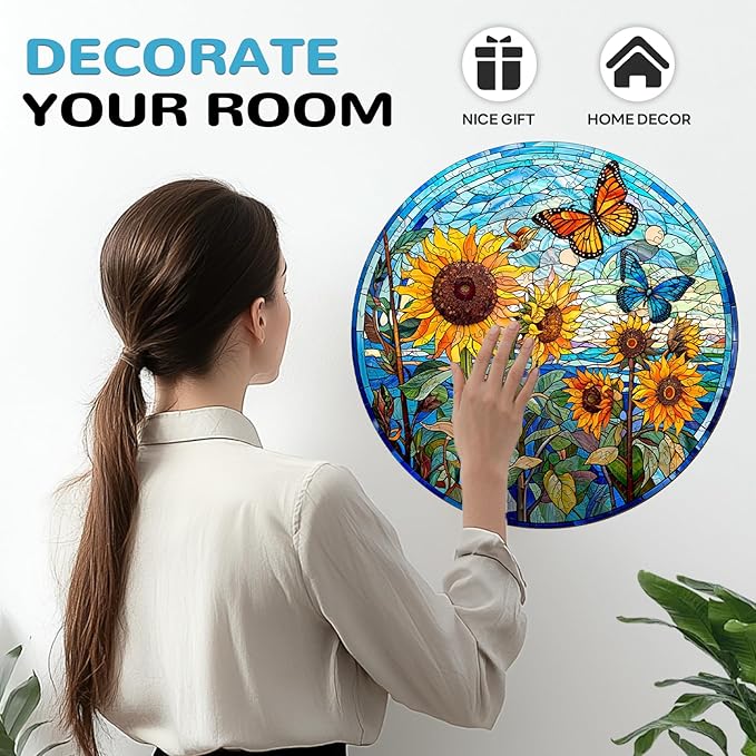 Wooden Puzzles for Adult, Sunflower and Butterfly Puzzles, Wooden Jigsaw Puzzle, Wood Adult Puzzle, Best Gift for Chrismas Family Game Puzzle (M-11.4 * 11.4in-200pcs)