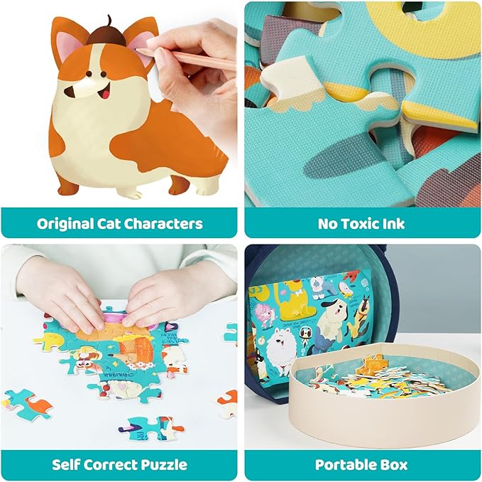 TOI Dogs Puzzle for Kids Ages 3-5, 200 Pieces Jigsaw Puzzles for Toddlers with Dog-Shaped Portable Box, Preschool Learning Dog Game for Boys & Girls Gift