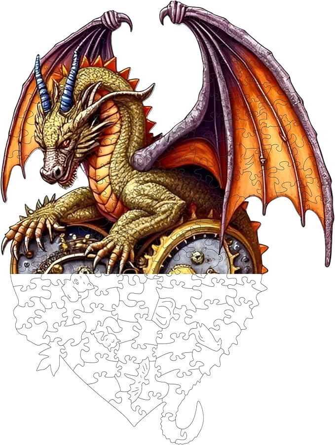 Jigsaw Puzzles,210 Pieces Flying Dragon Wooden Puzzles for Adults, Unique Shaped Plant Puzzles,Brain Teaser Family Flower Puzzle Game (Dragon, Medium)