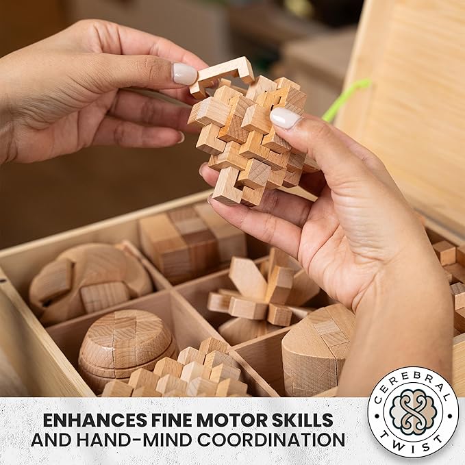 Wooden Brain Teaser Puzzles for Adults - Coffee Table Puzzles - Wooden Wire Teaser - Brain Puzzle for Adults - Wood Brain Teasers - Brain Teasers