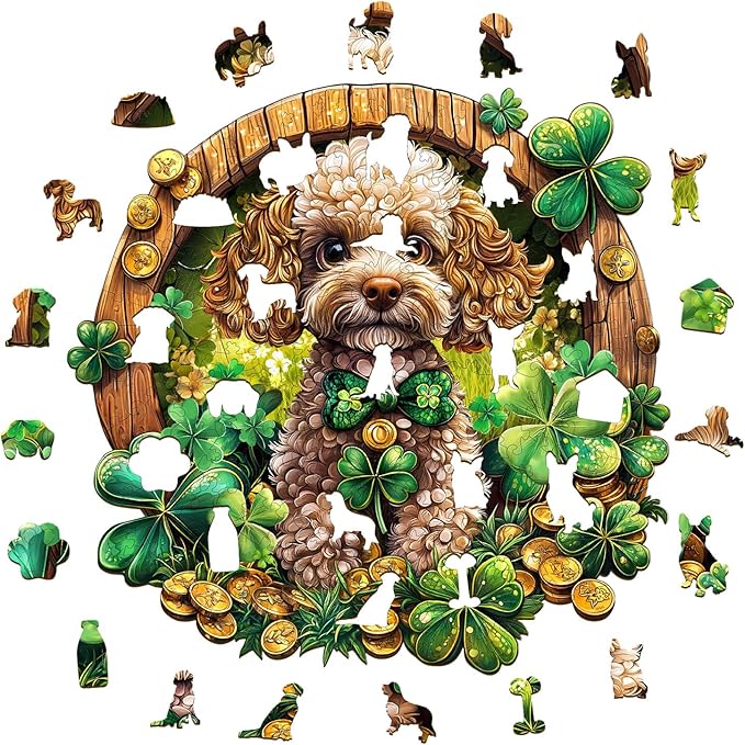 Wooden Puzzle 100PCS Ragdoll and Butterfly Unique Shape Advanced Wood Puzzle for Adults,Holiday Birthday Gift,Craft kit (Cute Irish Poodle, Large)
