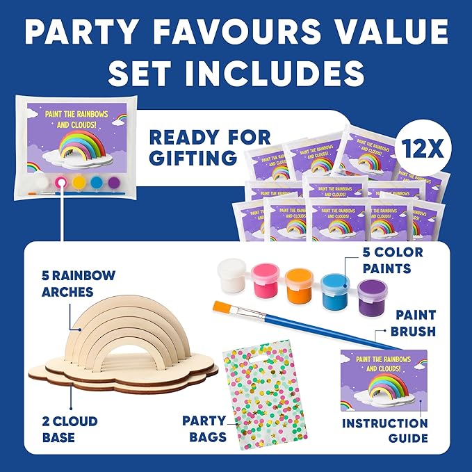 CRAFTY HAPPITOYS Rainbow Painting Set for Kids 12 Pcs - Bulk Stockings & Birthday Goodie Bag Stuffer - Kids Party Favors Toy Return Gifts - Pinata Stuffers - Classroom Treasure Box Carnival Prizes