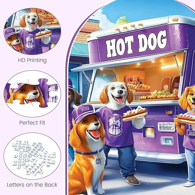 300 Piece Puzzles for Adults, Hot Dog Truck with Dogs Puzzles for Adults, Adorable Dogs and Hot Dog Truck 300 Piece Jigsaw Puzzle, Ideal Home Decor Gift for Adults Kids Seniors, 20.5×15 in