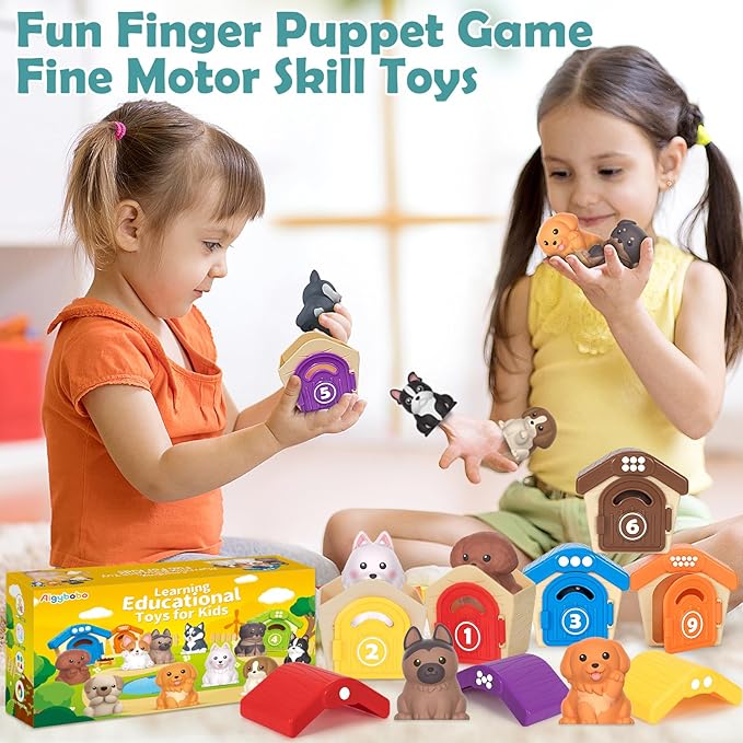 Learning Toys for Toddlers 1 2 3 Year Old Toddlers, 20Pcs Puppy Finger Puppets for Kids, Montessori Counting, Matching & Sorting Toy, Christmas Birthday Gifts for Baby Boys Girls Age 12-18 Months