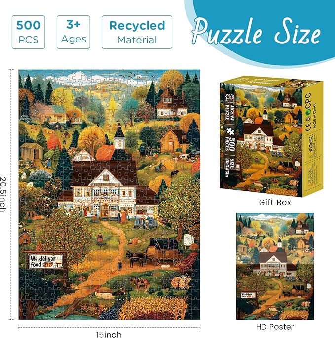 500 Pieces Puzzle for Adults, Warmth Mountain Jigsaw Puzzle for Adults, Harvest Farm Puzzle for Adults Kids Seniors, Challenging Game Home Decor Holiday Party Gift Toy 20.5×15 in