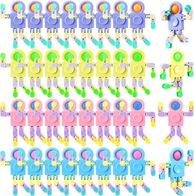 Libima 32 Pcs Robot Fidget Spinner Toys Transformable Sensory Fidget Toys Fidget Party Favors Robot Fingertip Toy Transformable DIY Chain for Teens Adults Piñata Goodie Bag Birthday Gift(4 Colors)