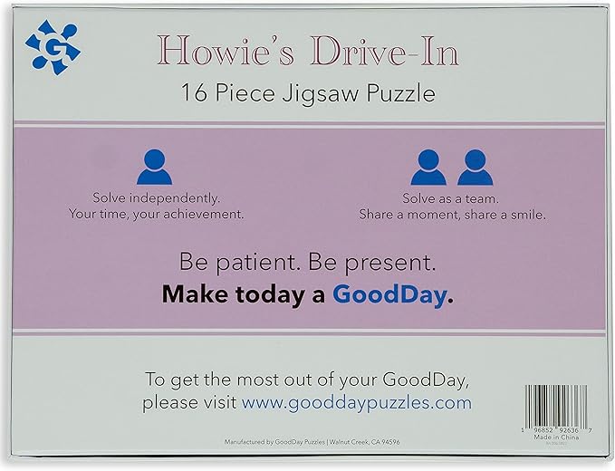 Large Piece Jigsaw Puzzle – Easy & Colorful, Dementia & Memory Activities for Seniors, Elderly Gifts, 16 Pieces, Howie's Drive-in