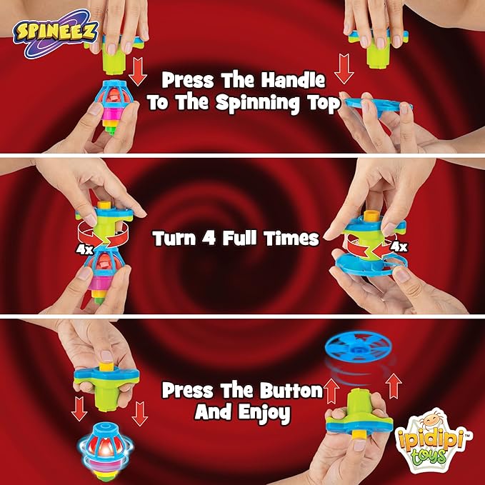 IPIDIPI TOYS Light Up Flying Saucer Spinning Tops – 12-Pack UFO Spinner Toys for Kids – Ideal Birthday Party Favors, Goodie Bag Stuffers, School Prizes, Classroom Rewards for Boys & Girls – Red