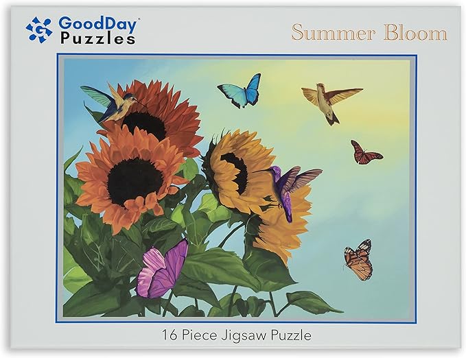 Large Piece Jigsaw Puzzle – Easy & Colorful, Dementia & Memory Activities for Seniors, Elderly Gifts, 16 Pieces, Summer Bloom