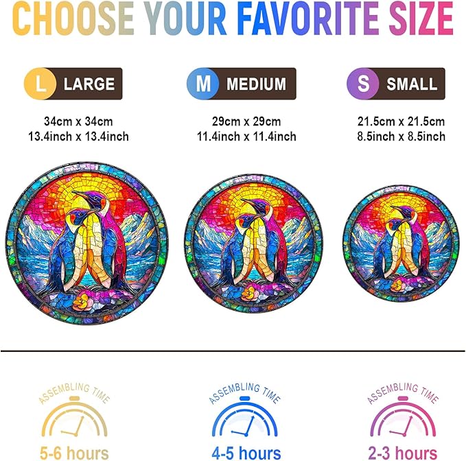 Wooden Puzzles for Adults - Colorful Couple Penguins Wooden Jigsaw Puzzle, Unique Animal Shaped Wood Puzzles Adult, Christmas Birthday Gifts for Friends/Family, Home Decor 8.5 * 8.5in 100pcs