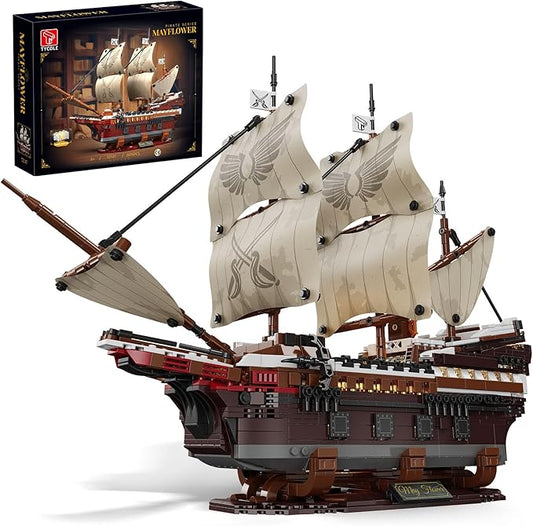 TYCOLE Pirate Ship Building Set with Lights - Mayflower Ship Model Toy,Great Home&Office Decoration for Pirates Fans,Idea Choice for Adults and Boys Aged 8-14 as Birthday, Christmas Gifts(2076PCS)