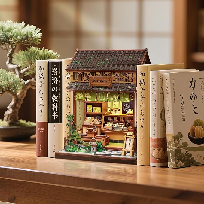 Fsolis Book Nook Kit - DIY Miniature House Kit for Adults Mini House Tiny 3D Puzzles for Bookshelf Diorama Decor Gifts for Women Teenagers Puzzle Lovers (Japanese Sweets Shop)