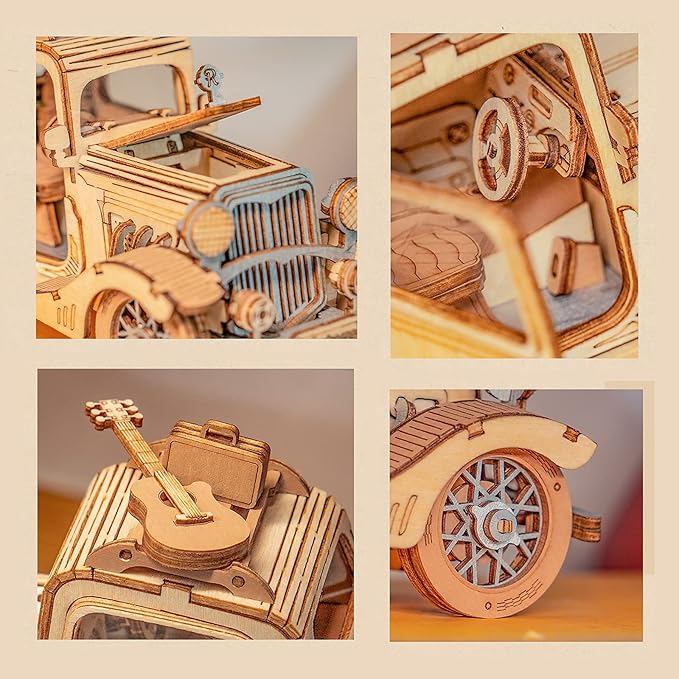 Rolife 3D Wooden Puzzles Retro Car Model - Collectibles Wooden Model Kits for Adults Desk Toys Display Gift for Adults (Vintage Car)