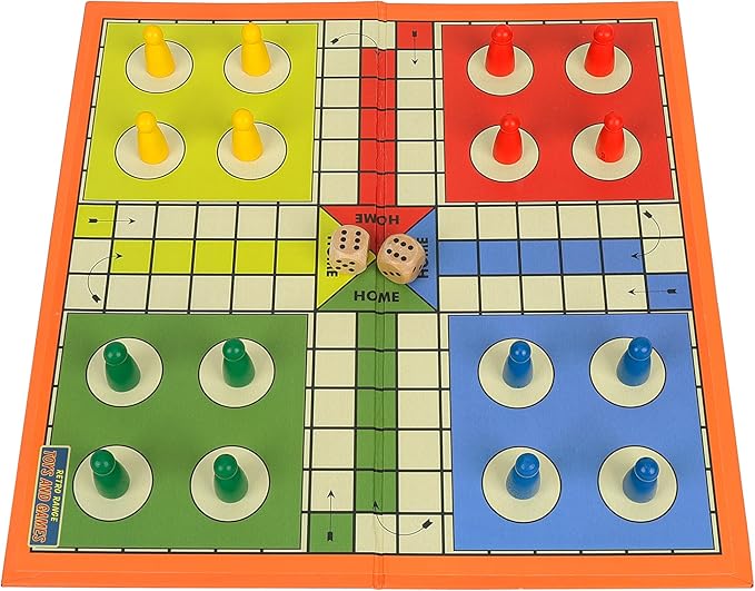 Foldable Ludo Board Game Set | Portable Travel-Friendly Family Board Game | Includes 16 Color Tokens, 2 Dice | Indoor/Outdoor Fun for Kids & Adults | Traditional Retro Toy Game