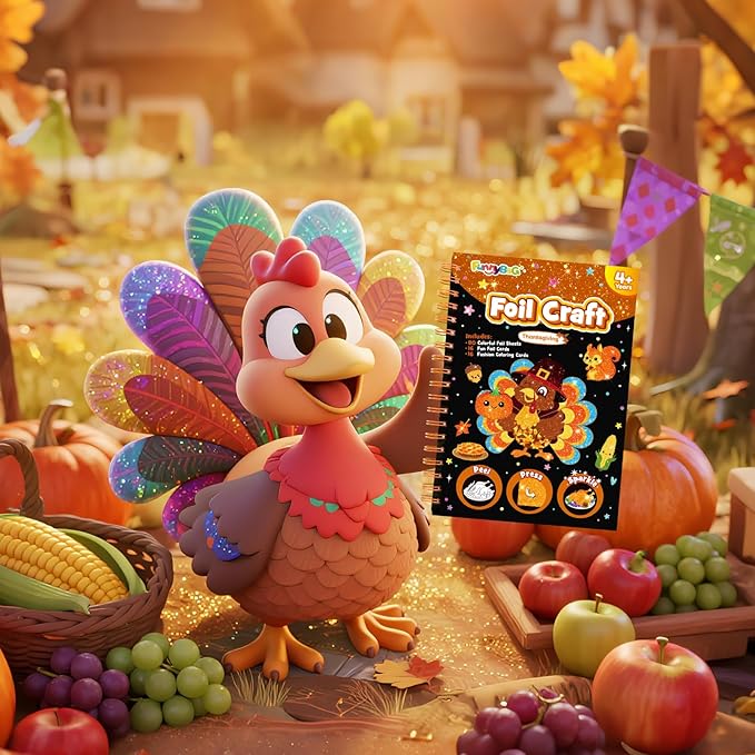 FUNNYB&G Foil Art Craft Activity for Kids - Thanksgiving Crafts Gift Bags for Kids Autumn Harvest School Party Favors Birthday Gifts Goodies Stuffers for Girls Boys 4 5 6 7 8 9 Years Old(Thanksgiving)