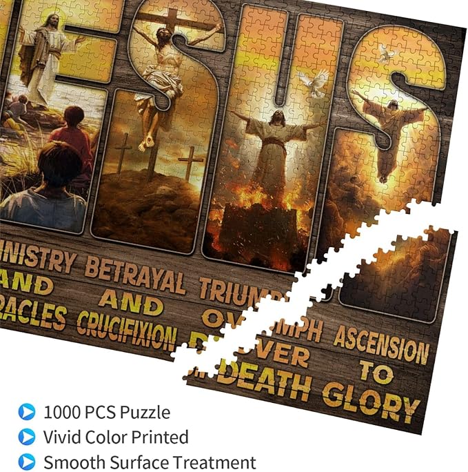Christian Jesus Puzzle for Adults 1000 Pieces - Religious Inspirational Scripture Jigsaw Puzzle, Bible Faith Catholic Cross, Christian Games