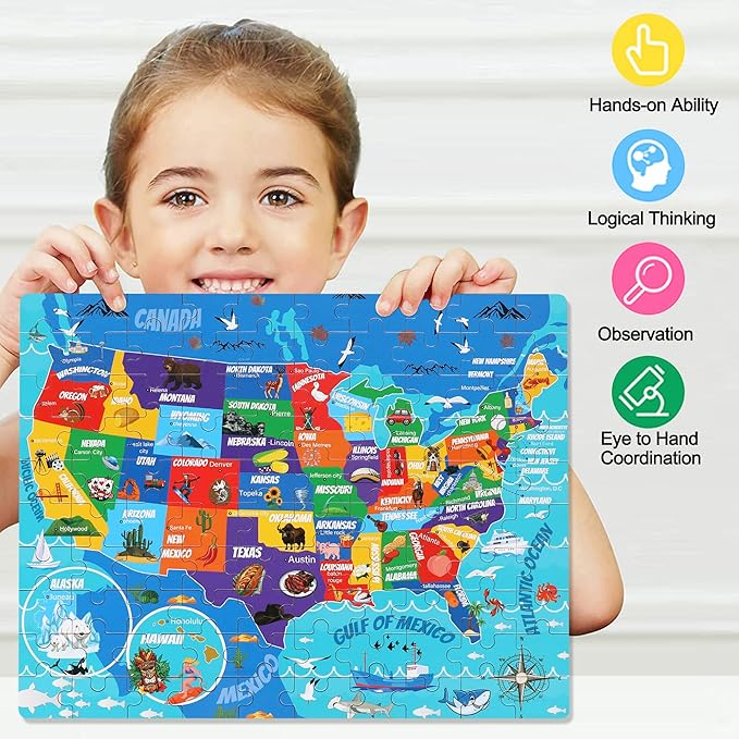 LELEMON 100 Pieces Puzzles for Kids Ages 4-8, 4 Set Kids Puzzle Ages 6-8,United States World Solar System Construction Site Children Learning Educational Puzzless Toys for Boys and Girls