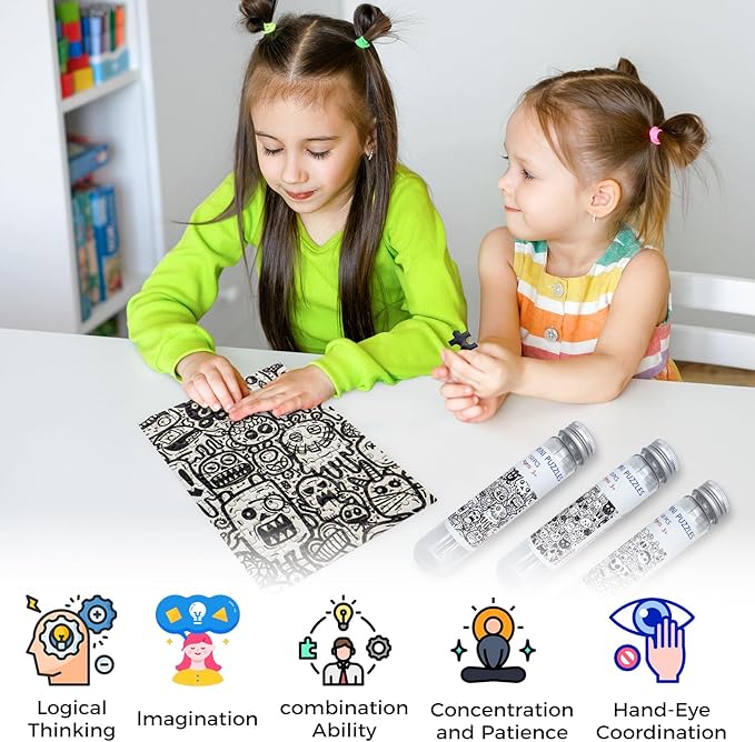150 Pieces Mini Jigsaw Puzzles for Adults & Kids,6 x 4 Inches, Travel Small Puzzles,Micro Puzzles,Challenging Difficult Puzzle,3 Pack Black and White Graffiti