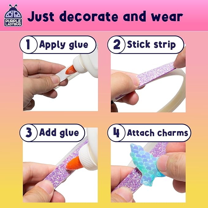 PURPLE LADYBUG Mermaid Headband Kit - Party, Sleepover, Playdates, Summer Activities for Girls, DIY Mermaid Hair Accessories & Crafts, Birthday Gift for Girls Ages 6-10