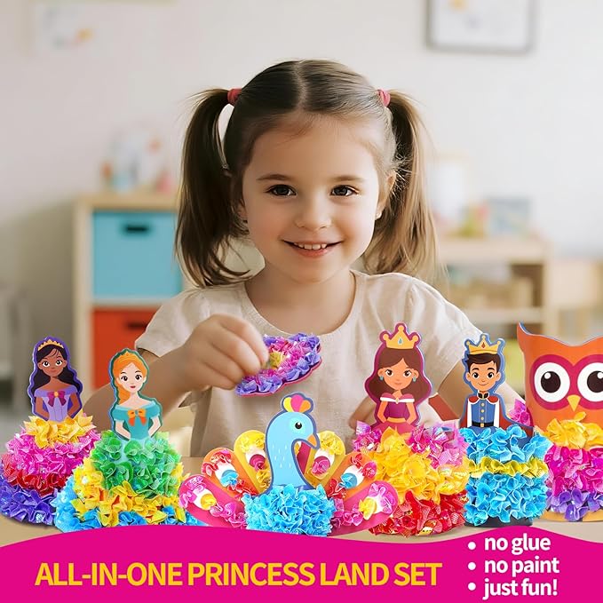 HENUIE Princess Poke Art Kit, Mess-Free 3D DIY Craft, 7 Royal Stand-Alone Figures for Display & Pretend Play, Educational Activity & Gift for Girls & Boys, Ages 4-9
