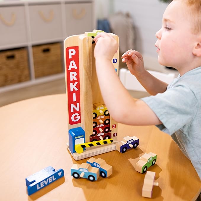 Melissa & Doug Stack & Count Wooden Parking Garage with 10 Cars