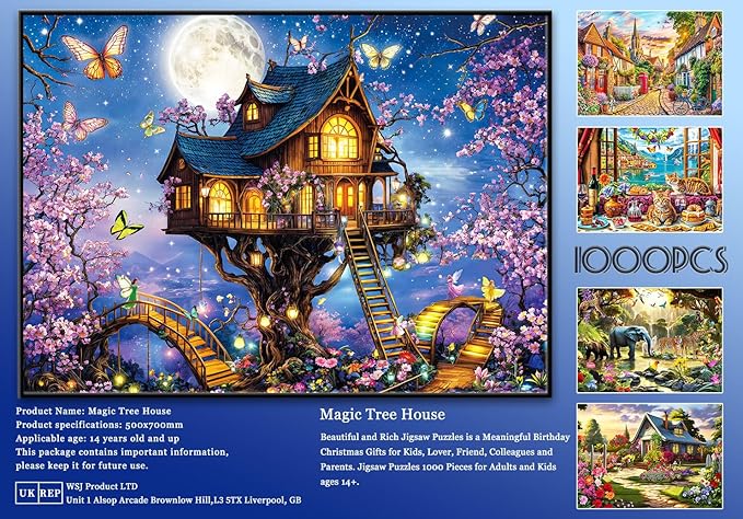 HUADADA 1000 Piece Puzzles for Adults - Elf Tree House - Jigsaw Puzzles for Adults and Kids 1000 Piece Fairy Tale House Educational Games Colorful Puzzles for Home Decoration