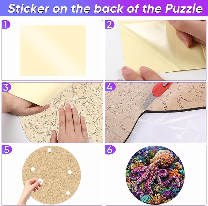 Ruikiyart Wooden Puzzles for Adults, 5MM 200 Pieces Octopus Wooden Jigsaw Puzzles, Sea Animal Puzzle Unique Shaped for Adults and Kids on Thanksgiving, Christmas Family Puzzle Games (11.2'' x 11.2'')