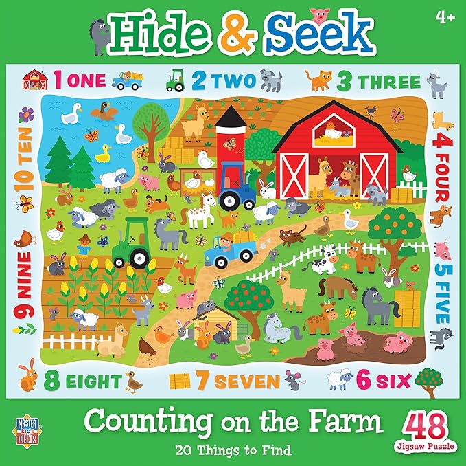 MasterPieces Nature Puzzle - Hide & Seek 48 Piece Jigsaw Puzzle for Kids - Counting on the Farm - 19"x14"