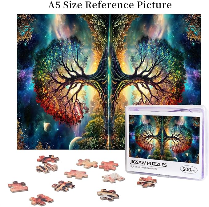 Tree of Life Puzzle 500 Piece,Colorful Tree of Life Puzzle,Colorful Starry Night Tree Jigsaw Puzzle，Beautiful Galaxy Nature Landscape Jigsaw Puzzles，for Adults Toys Gift Family Decoration