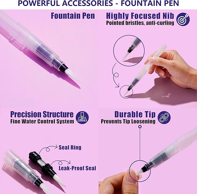 Watercolor Paint Set, 50 Colors, Paint Brushes and Palette included, Including Metallic and Fluorescent Colors, Art Supplies, for Artists, Amateur Hobbyists and Painting Lovers