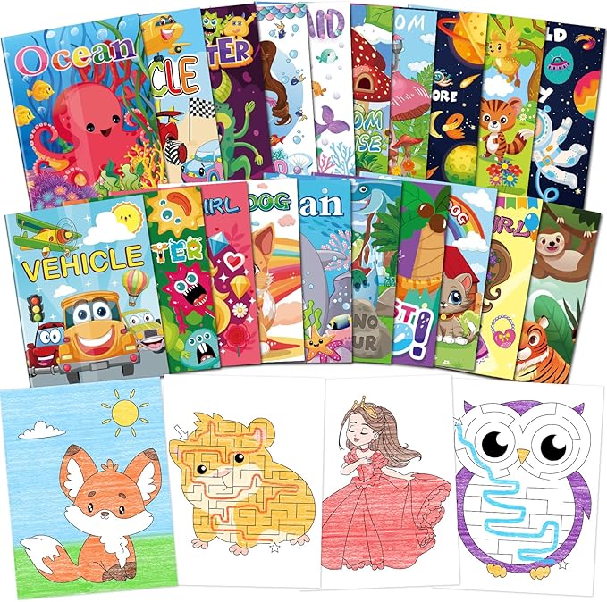 Elfew 20 Pcs Small Coloring Books for Kids Ages 4-8(5.1 * 6.7in), Bulk Coloring Books for Ages 3-5, Puzzle Bookds for Kids Party Favor, School Goodie Bags Stuffers for Boys Girls